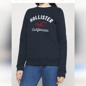 Hollister Navy Distressed Sweatshirt with Red Logo